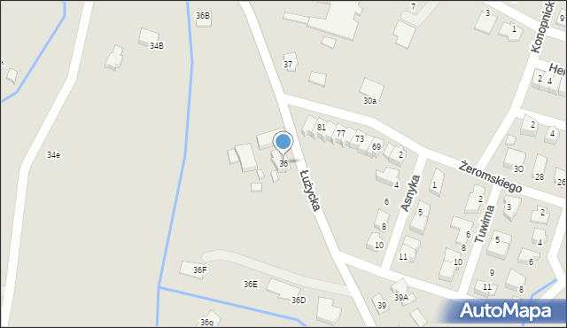 Myślibórz, Łużycka, 36, mapa Myślibórz