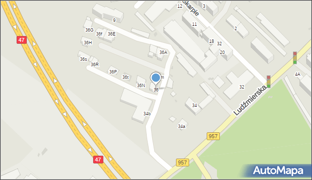 Nowy Targ, Ludźmierska, 36, mapa Nowego Targu