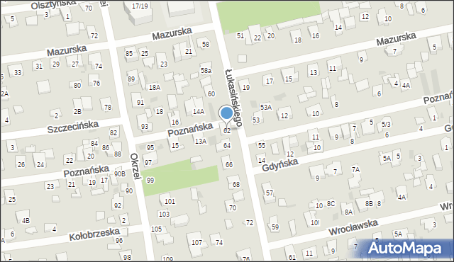 Otwock, Łukasińskiego Waleriana, mjr., 62, mapa Otwock