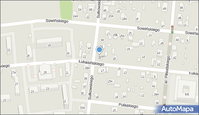 Piastów, Łukasińskiego Waleriana, mjr., 20, mapa Piastów