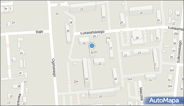 Piastów, Łukasińskiego Waleriana, mjr., 31, mapa Piastów