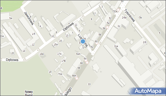 Radom, Lustrzana, 1, mapa Radomia