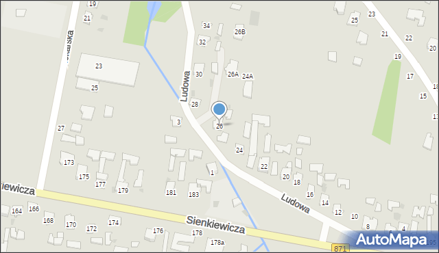 Tarnobrzeg, Ludowa, 26, mapa Tarnobrzegu
