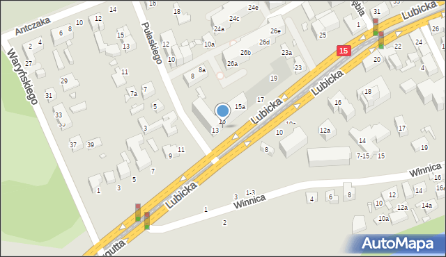 Toruń, Lubicka, 13-15, mapa Torunia