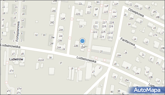 Warszawa, Ludwinowska, 22A, mapa Warszawy