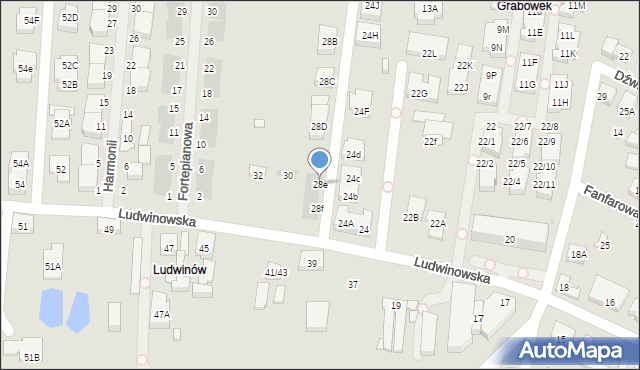 Warszawa, Ludwinowska, 28e, mapa Warszawy