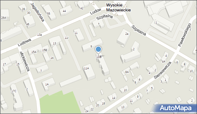 Wysokie Mazowieckie, Ludowa, 11B, mapa Wysokie Mazowieckie