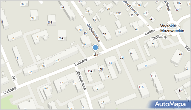 Wysokie Mazowieckie, Ludowa, 13a, mapa Wysokie Mazowieckie