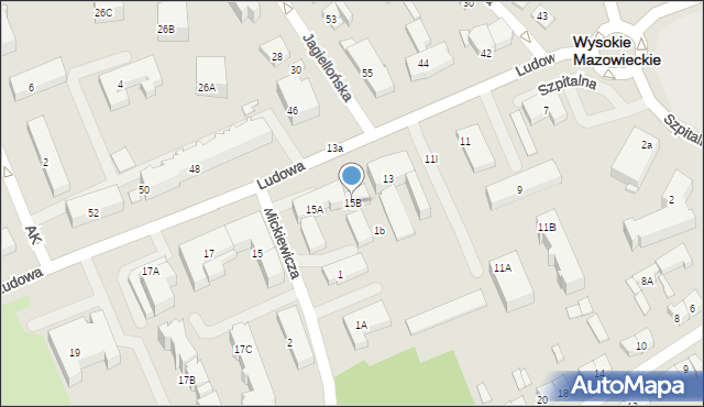 Wysokie Mazowieckie, Ludowa, 15B, mapa Wysokie Mazowieckie