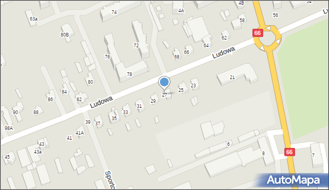 Wysokie Mazowieckie, Ludowa, 27, mapa Wysokie Mazowieckie