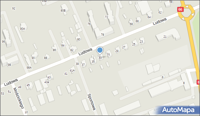 Wysokie Mazowieckie, Ludowa, 33, mapa Wysokie Mazowieckie
