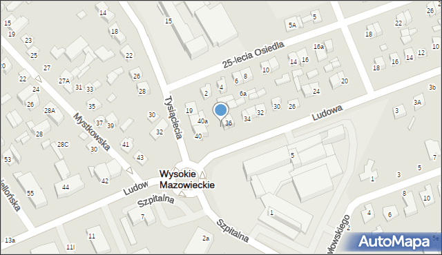 Wysokie Mazowieckie, Ludowa, 38, mapa Wysokie Mazowieckie