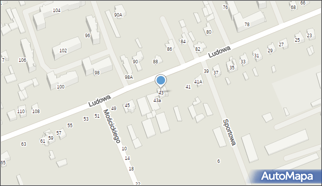 Wysokie Mazowieckie, Ludowa, 43, mapa Wysokie Mazowieckie