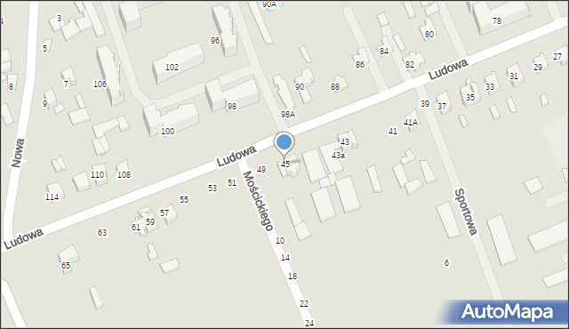 Wysokie Mazowieckie, Ludowa, 45, mapa Wysokie Mazowieckie