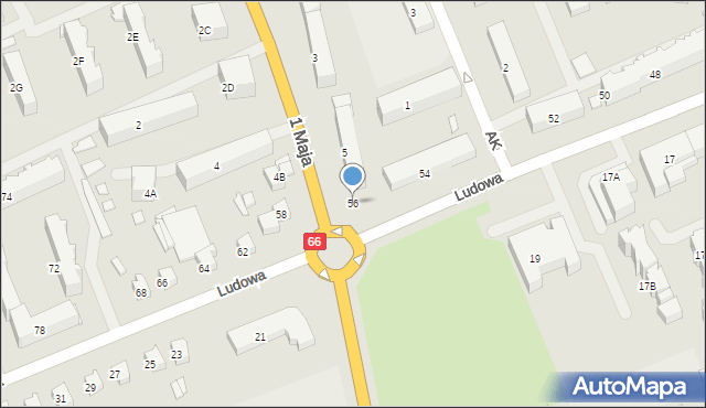 Wysokie Mazowieckie, Ludowa, 56, mapa Wysokie Mazowieckie