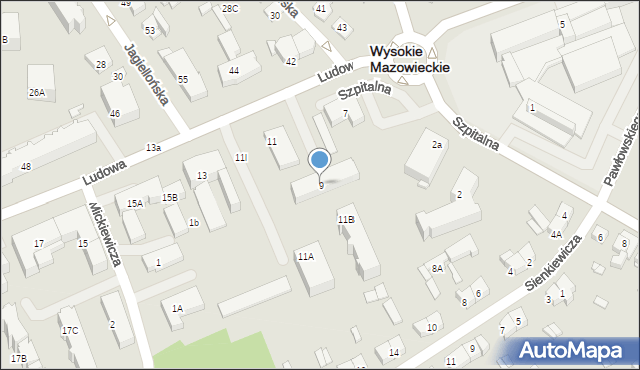 Wysokie Mazowieckie, Ludowa, 9, mapa Wysokie Mazowieckie