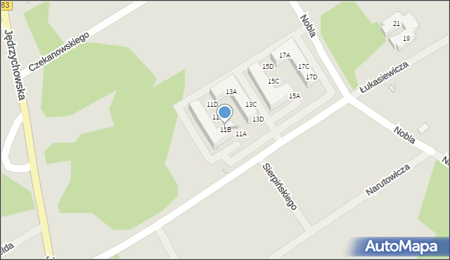 Zielona Góra, Łukasiewicza Ignacego, 11B, mapa Zielona Góra