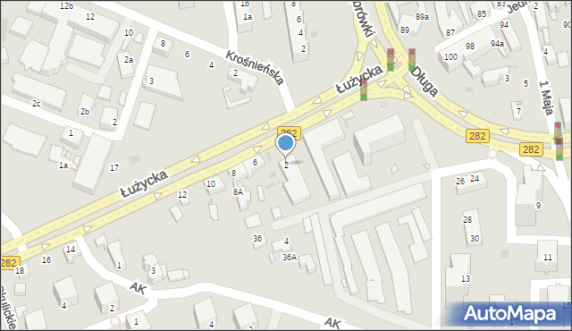 Zielona Góra, Łużycka, 2, mapa Zielona Góra