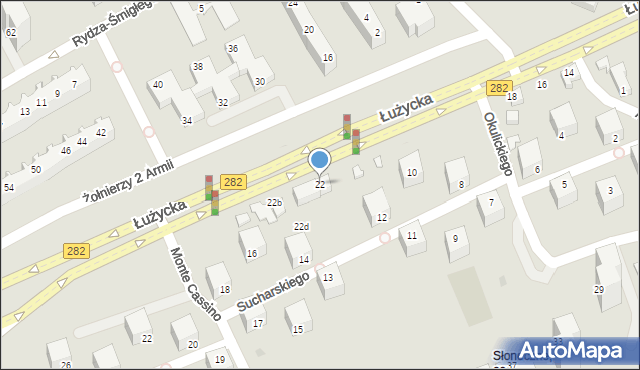 Zielona Góra, Łużycka, 22, mapa Zielona Góra