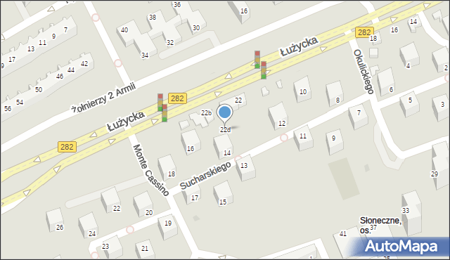 Zielona Góra, Łużycka, 22d, mapa Zielona Góra