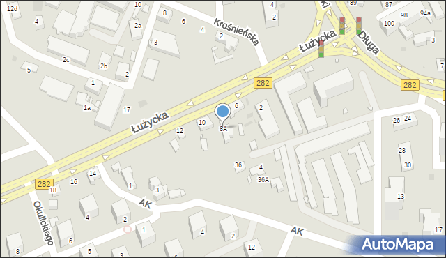 Zielona Góra, Łużycka, 8A, mapa Zielona Góra