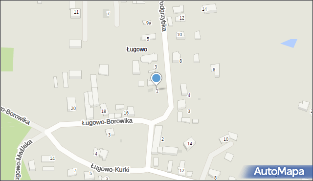 Zielona Góra, Ługowo-Podgrzybka, 1, mapa Zielona Góra