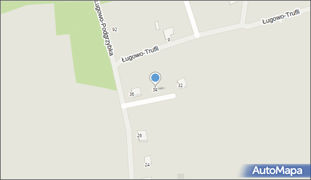 Zielona Góra, Ługowo-Podgrzybka, 34, mapa Zielona Góra