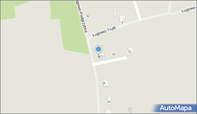 Zielona Góra, Ługowo-Podgrzybka, 36, mapa Zielona Góra
