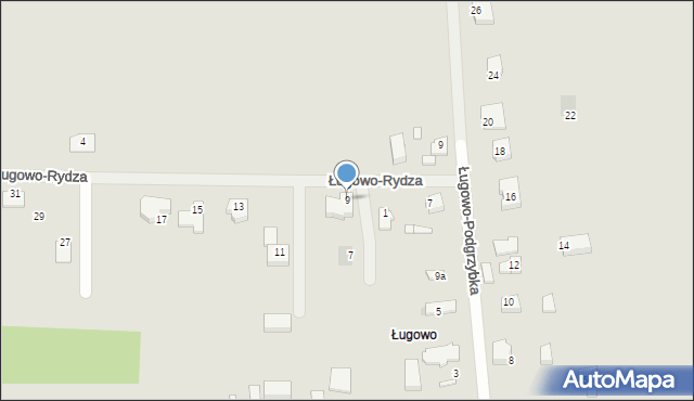 Zielona Góra, Ługowo-Rydza, 9, mapa Zielona Góra