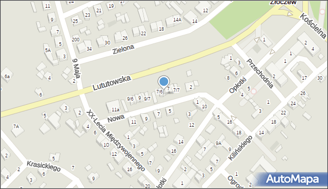 Złoczew, Lututowska, 7/11, mapa Złoczew
