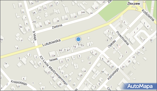 Złoczew, Lututowska, 7, mapa Złoczew