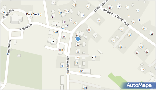 Zręcin, Łukasiewicza, 23, mapa Zręcin
