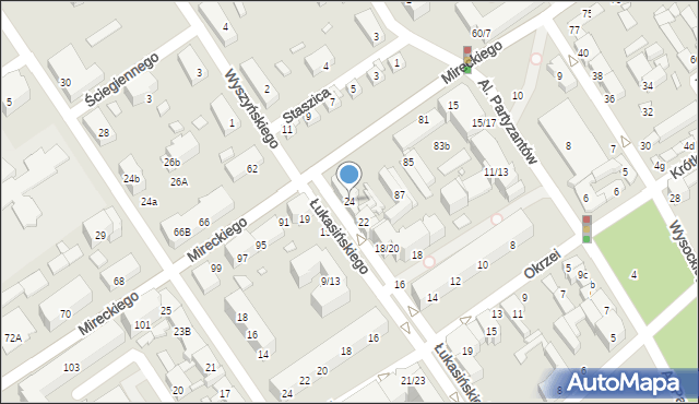 Żyrardów, Łukasińskiego Waleriana, mjr., 24, mapa Żyrardów