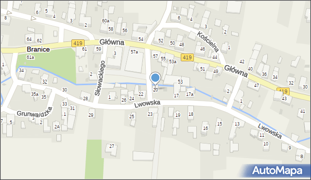 Branice, Lwowska, 20, mapa Branice