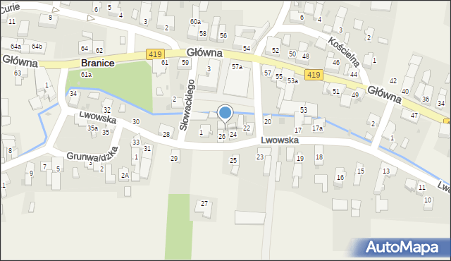 Branice, Lwowska, 26a, mapa Branice