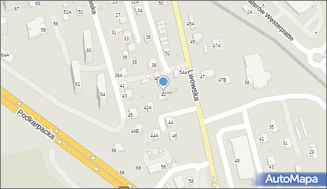 Krosno, Lwowska, 42, mapa Krosna