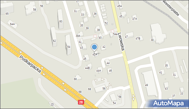 Krosno, Lwowska, 42A, mapa Krosna