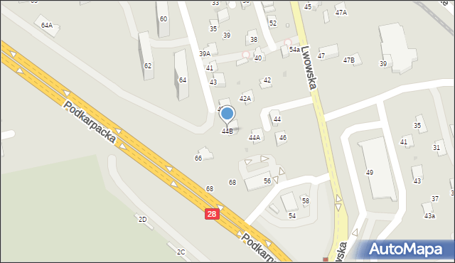 Krosno, Lwowska, 44B, mapa Krosna