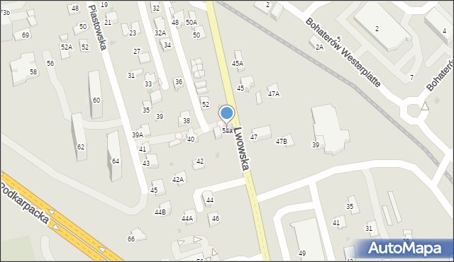 Krosno, Lwowska, 54a, mapa Krosna