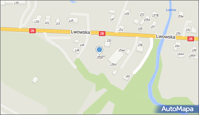 Nowy Sącz, Lwowska, 152a, mapa Nowego Sącza