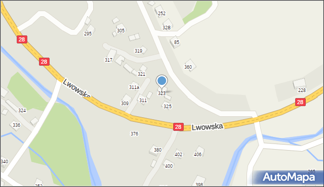 Nowy Sącz, Lwowska, 323, mapa Nowego Sącza