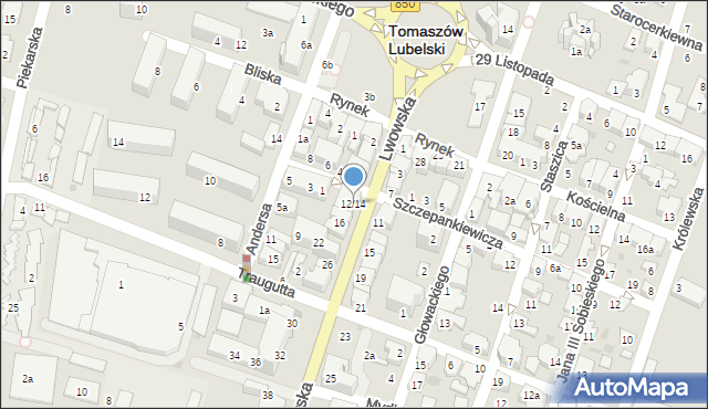 Tomaszów Lubelski, Lwowska, 12/14, mapa Tomaszów Lubelski