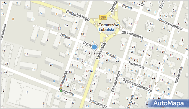 Tomaszów Lubelski, Lwowska, 2, mapa Tomaszów Lubelski