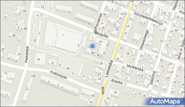 Tomaszów Lubelski, Lwowska, 34, mapa Tomaszów Lubelski