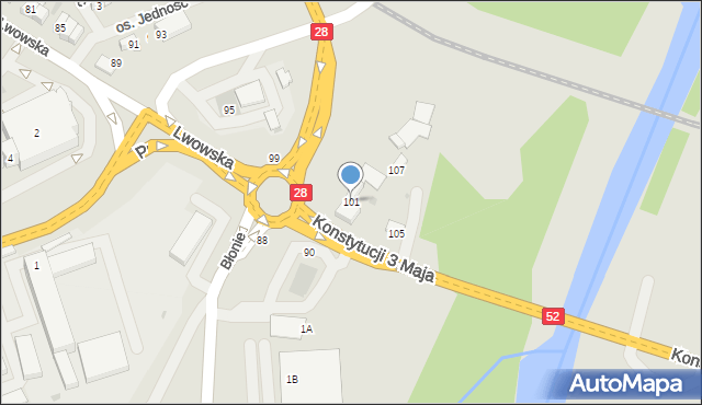 Wadowice, Lwowska, 101, mapa Wadowice