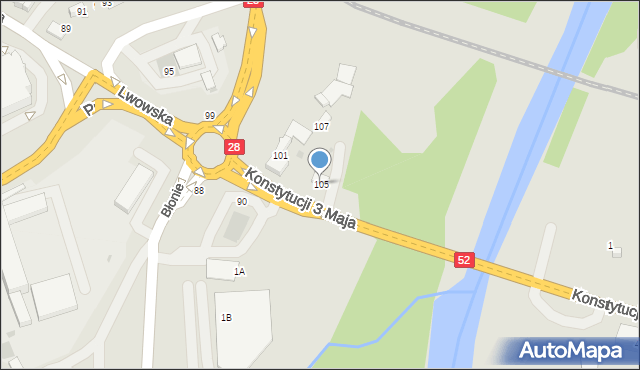 Wadowice, Lwowska, 105, mapa Wadowice