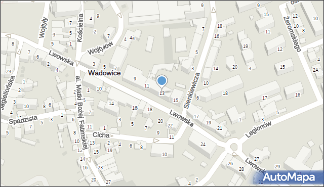 Wadowice, Lwowska, 13, mapa Wadowice