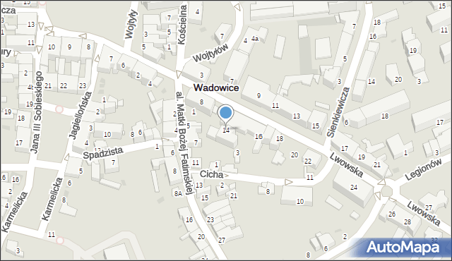 Wadowice, Lwowska, 14, mapa Wadowice