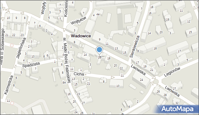 Wadowice, Lwowska, 16, mapa Wadowice