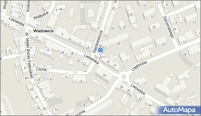 Wadowice, Lwowska, 17, mapa Wadowice